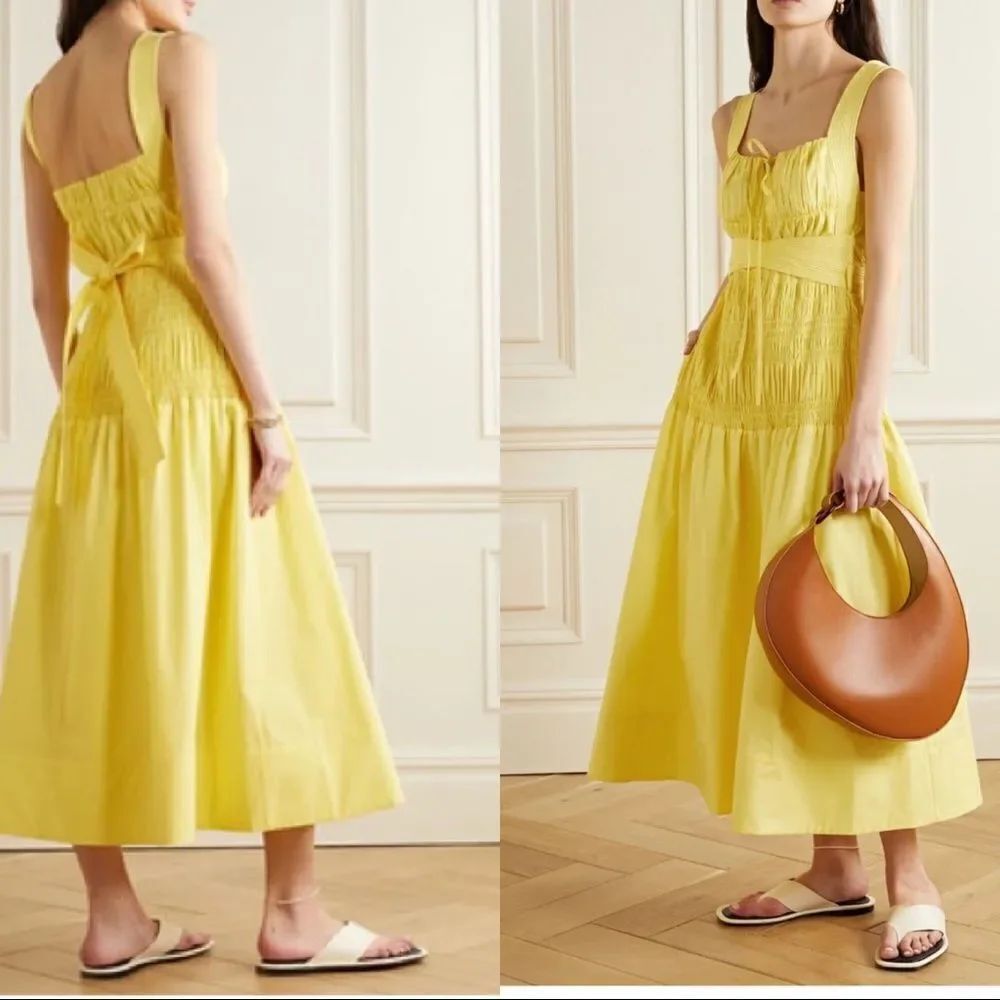 Self-Portrait Bright Yellow Cotton Poplin Sleeveless Midi Dress size US8